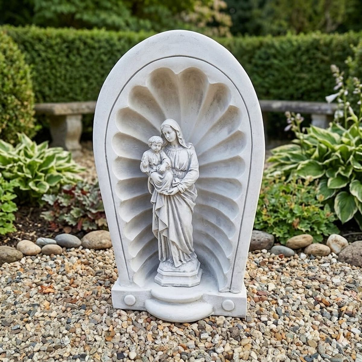 Mariabeeld in nis 65cm Heiligenbeelden van beton voor de tuin