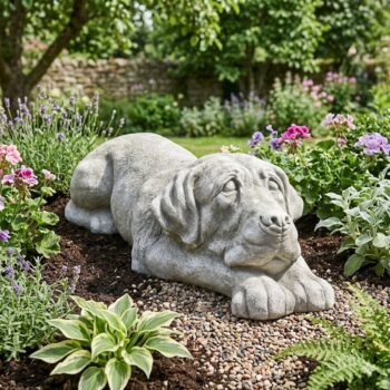 Labrador liggend betonnen tuinbeeld