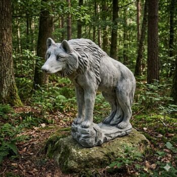 Wolf op rots betonnen tuinbeeld