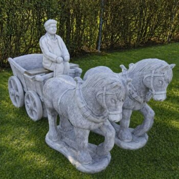 Paard en wagen groot tuinbeeld paard