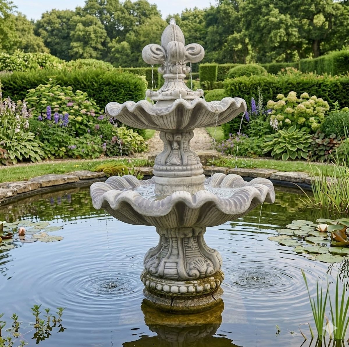 2 Schalen fontein met waterlelie
