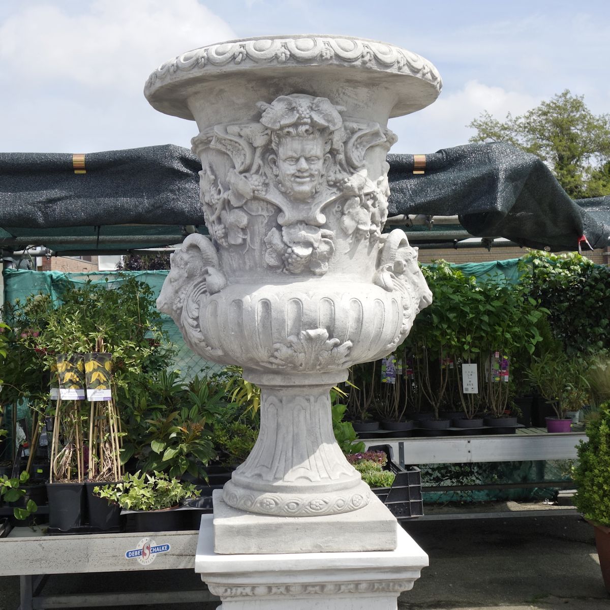 Vaas groot ramskop en mensenhoofd Vaas beton tuin.